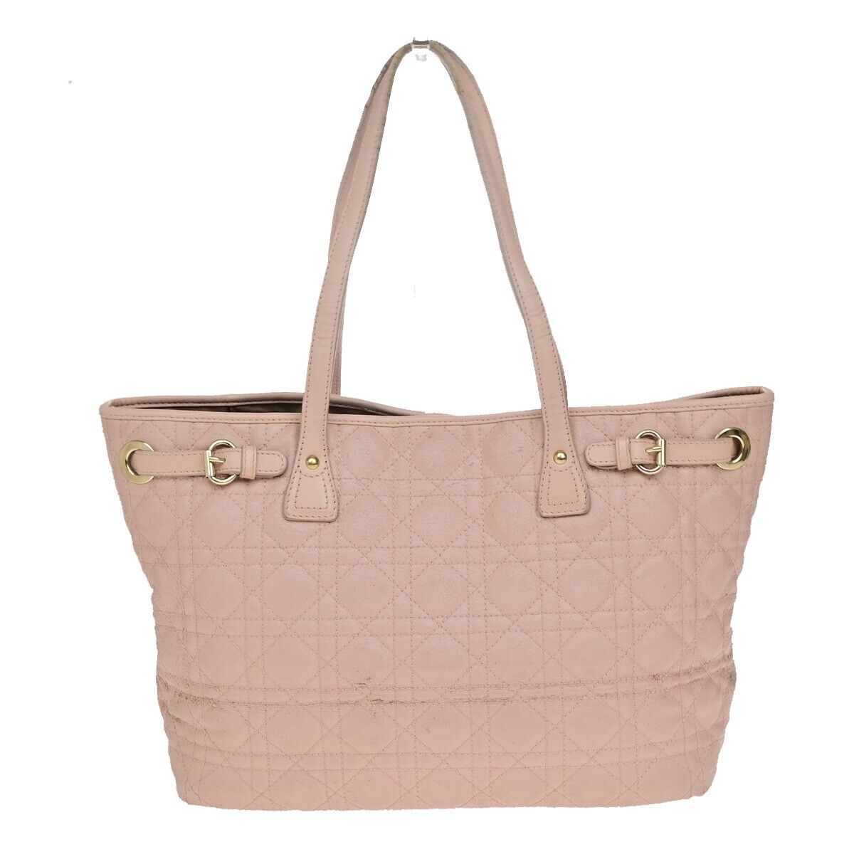 CHRISTIAN DIOR Panarea Cannage Shoulder Bag Coating Canvas Leather Pink 88YH016