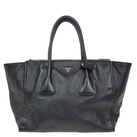 PRADA MILNO Logo Hand Bag Leather Black SHW 85EF728