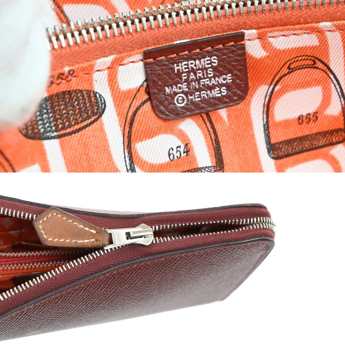 HERMES Logo Azap Silk In Long Zipper Bifold Wallet Veau Epsom Red 72EE342