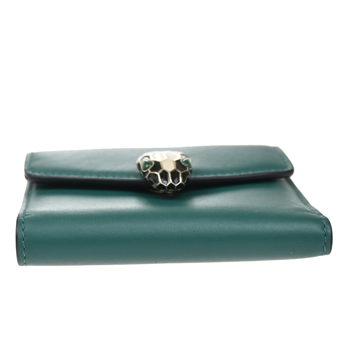 BVLGARI Serpenti Forever Trifold Wallet Leather Green Black snake Italy 39RL447