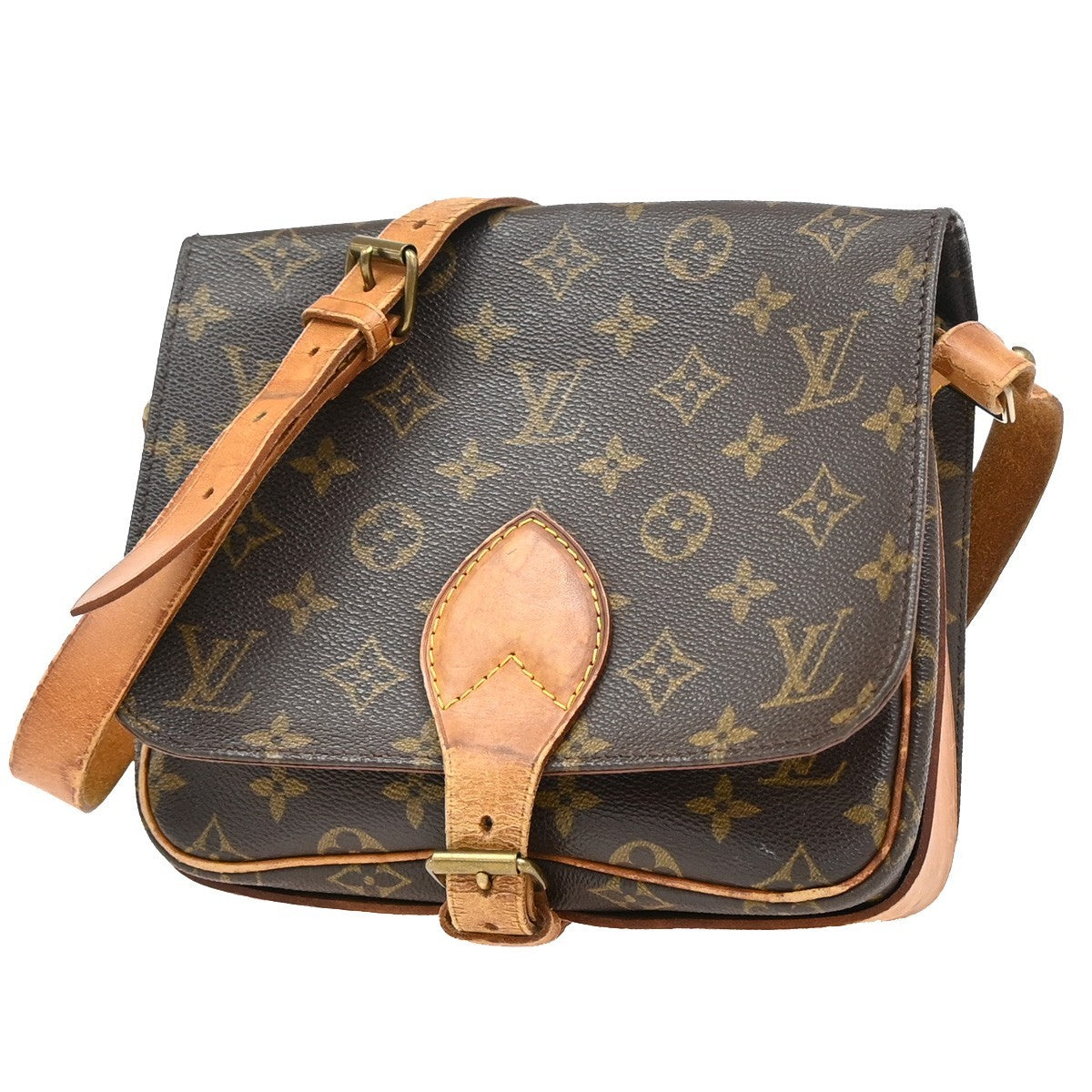 LOUIS VUITTON Cartouchiere MM Shoulder Bag Monogram Leather Brown M51253 64EF845