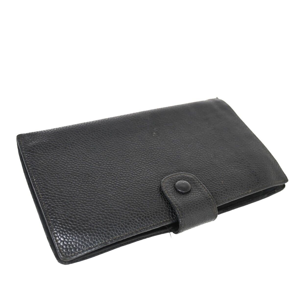 CHANEL CC Logo Long Bifold Wallet Purse Caviar Skin Leather Black GHW 04FA424