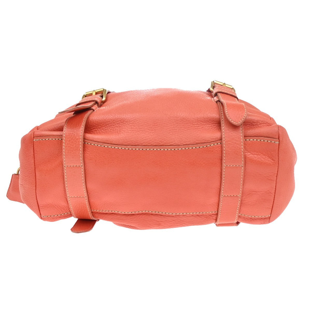 PRADA Logo Shoulder Tote Bag Leather Orange GHW Italy 34KP583