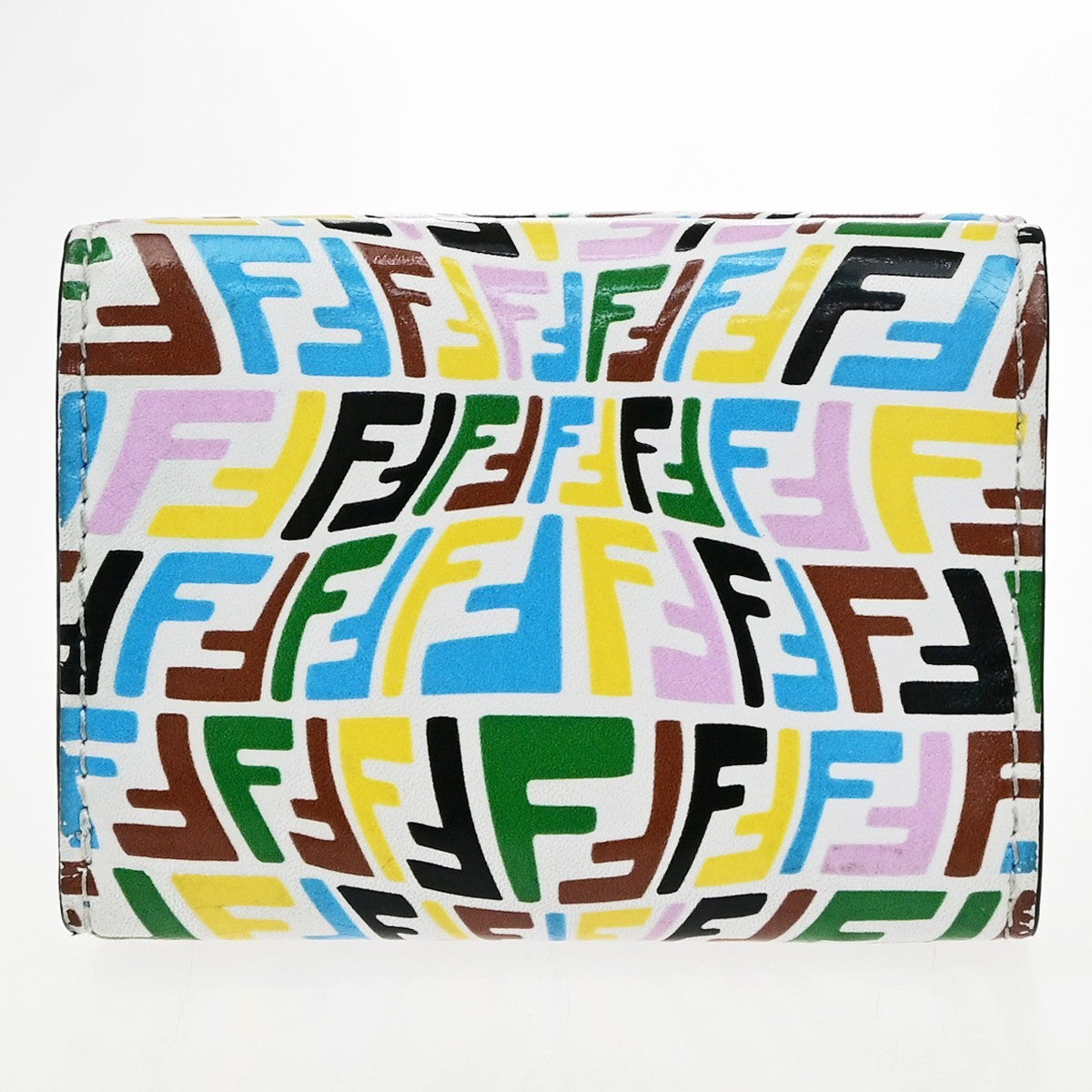 FENDI Logo FF Vertigo Baguette Trifold Compact Wallet Leather Multicolor 61YJ250