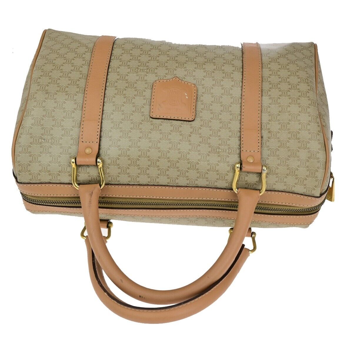 CELINE Macadam Pattern Travel Hand Bag PVC Leather Brown Gold Italy 67EC975