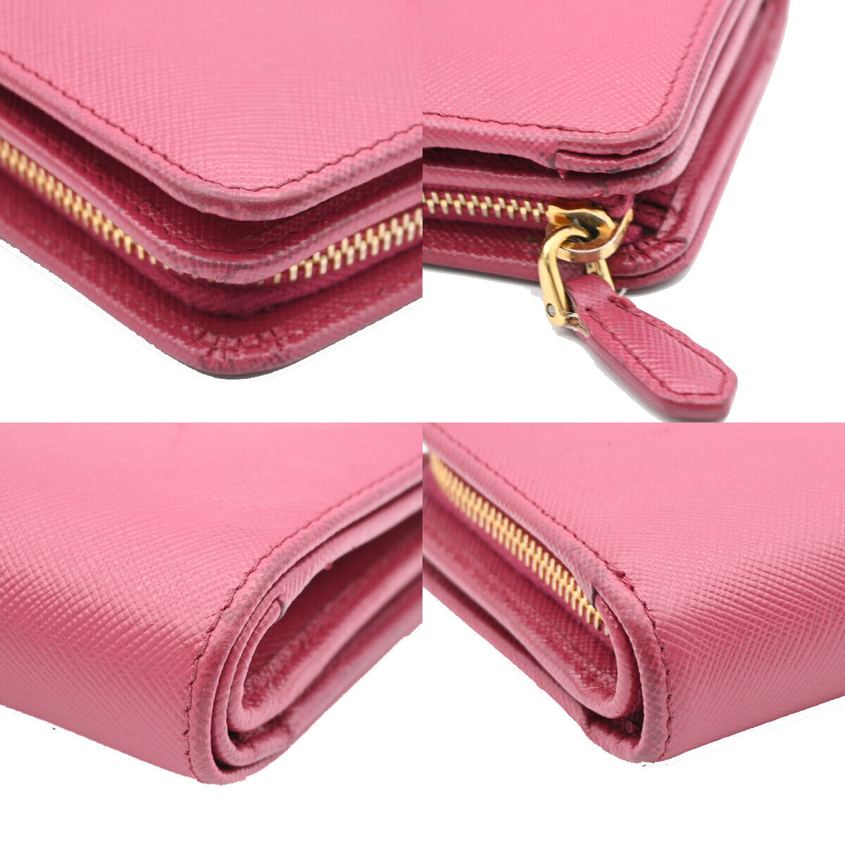 PRADA Logo Saffiano Bifold Wallet Purse Ibisco Pink GHW 69YE529