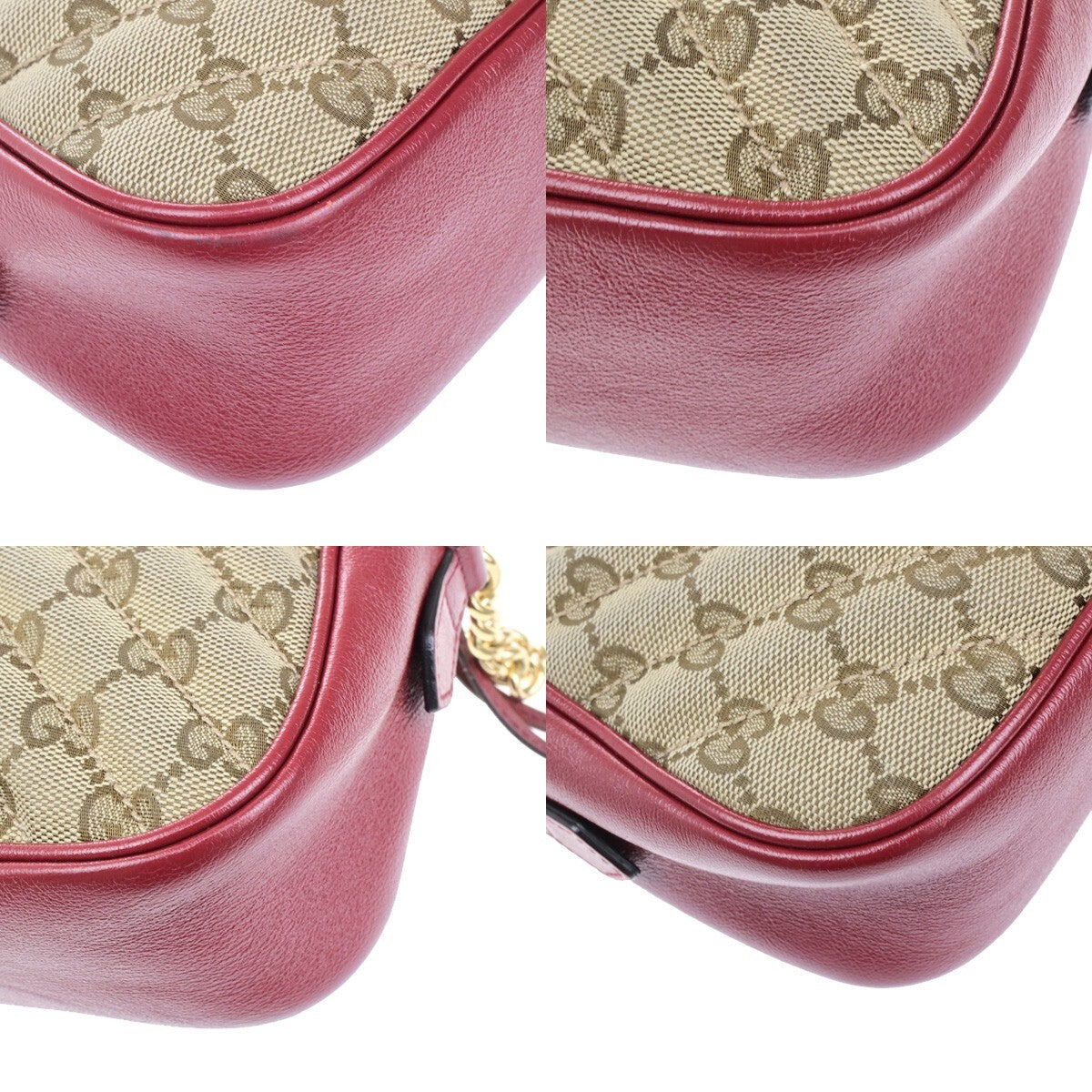 GUCCI Marmont GG Pattern Chain Shoulder Bag Canvas Leather Brown Red 600KB508