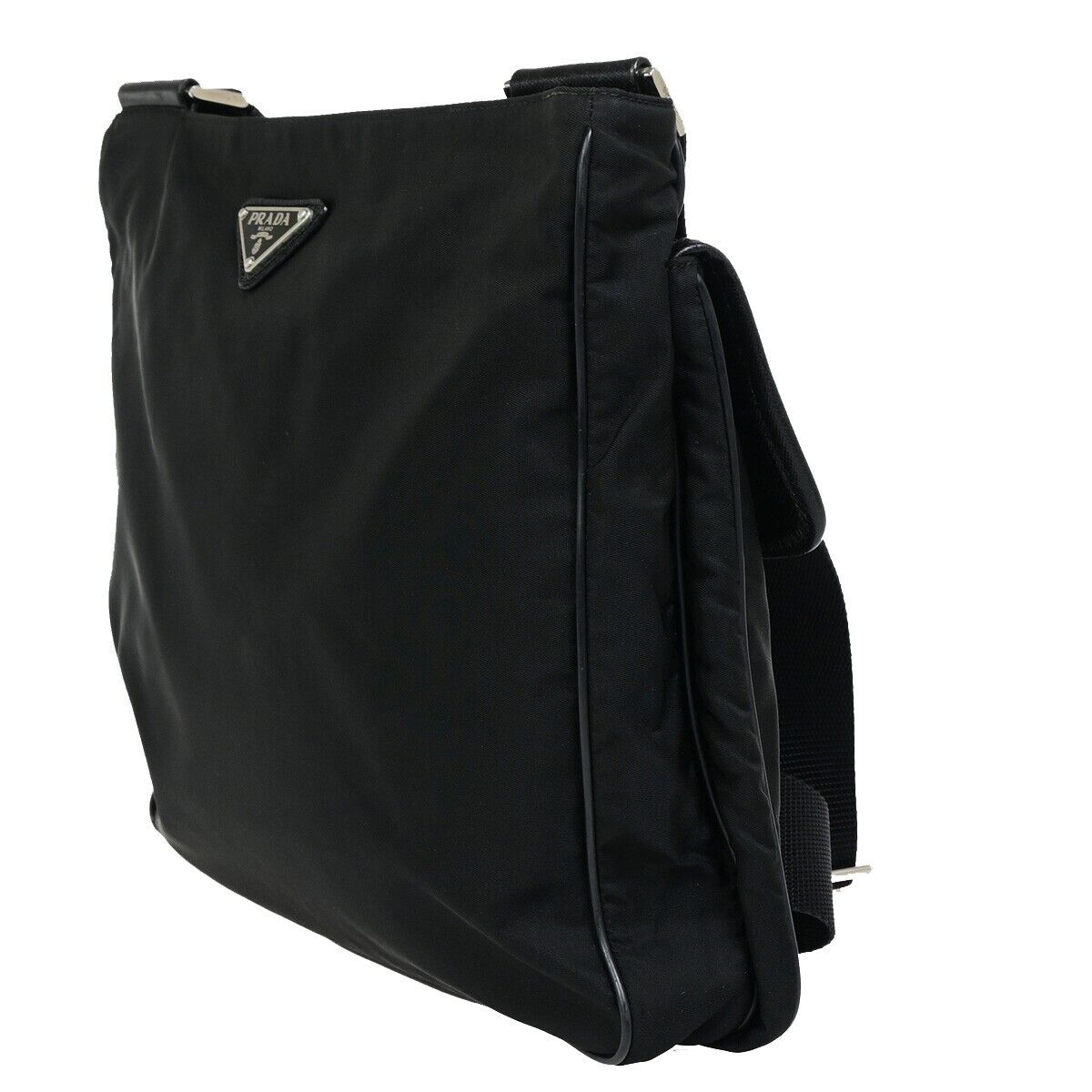 PRADA MILANO Logo Tessuto Shoulder Bag Nylon Leather Black  Italy 87SH932