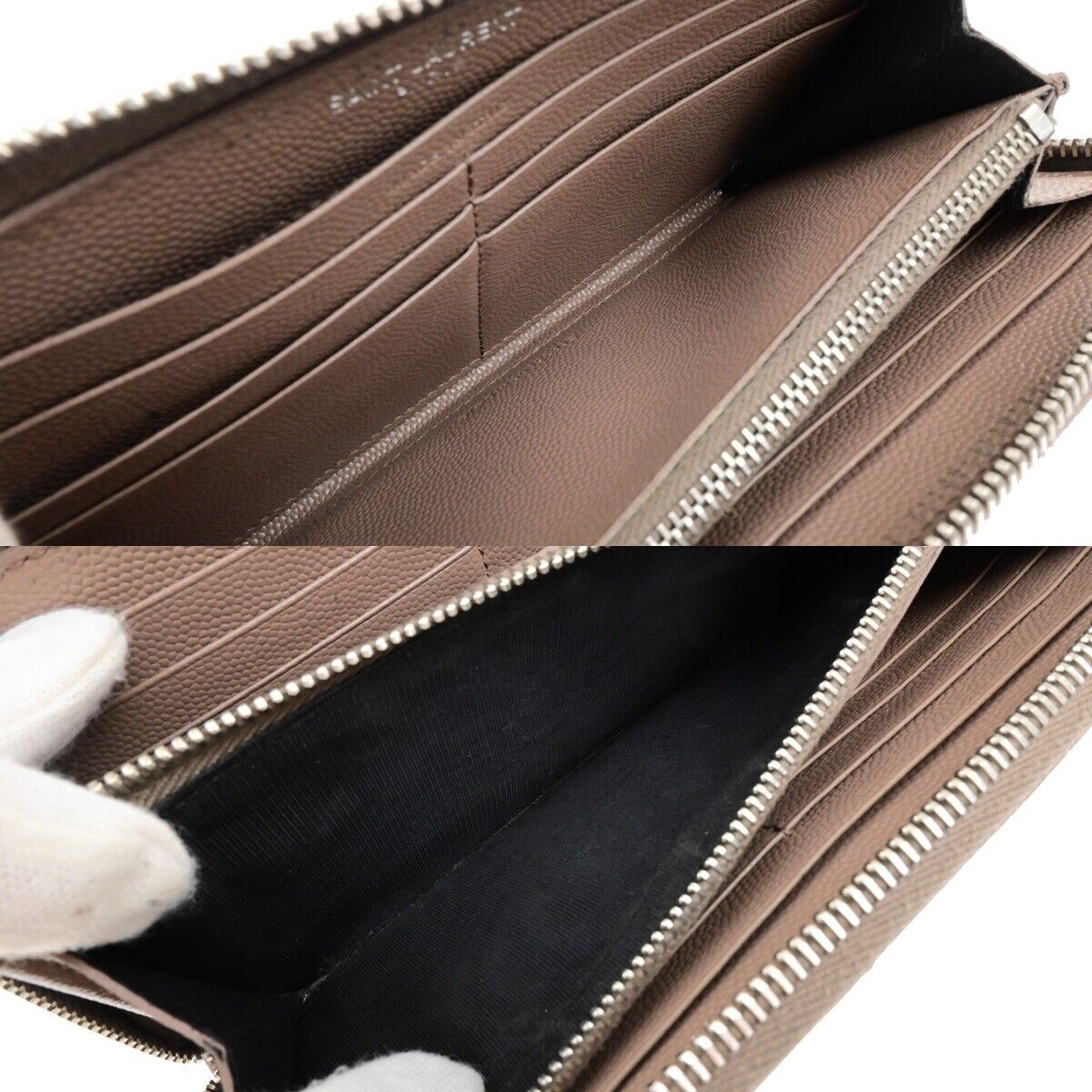 SAINT LAURENT YSL Logo Zipper Aroung Long Wallet Purse Leather Brown SHW 64EA259
