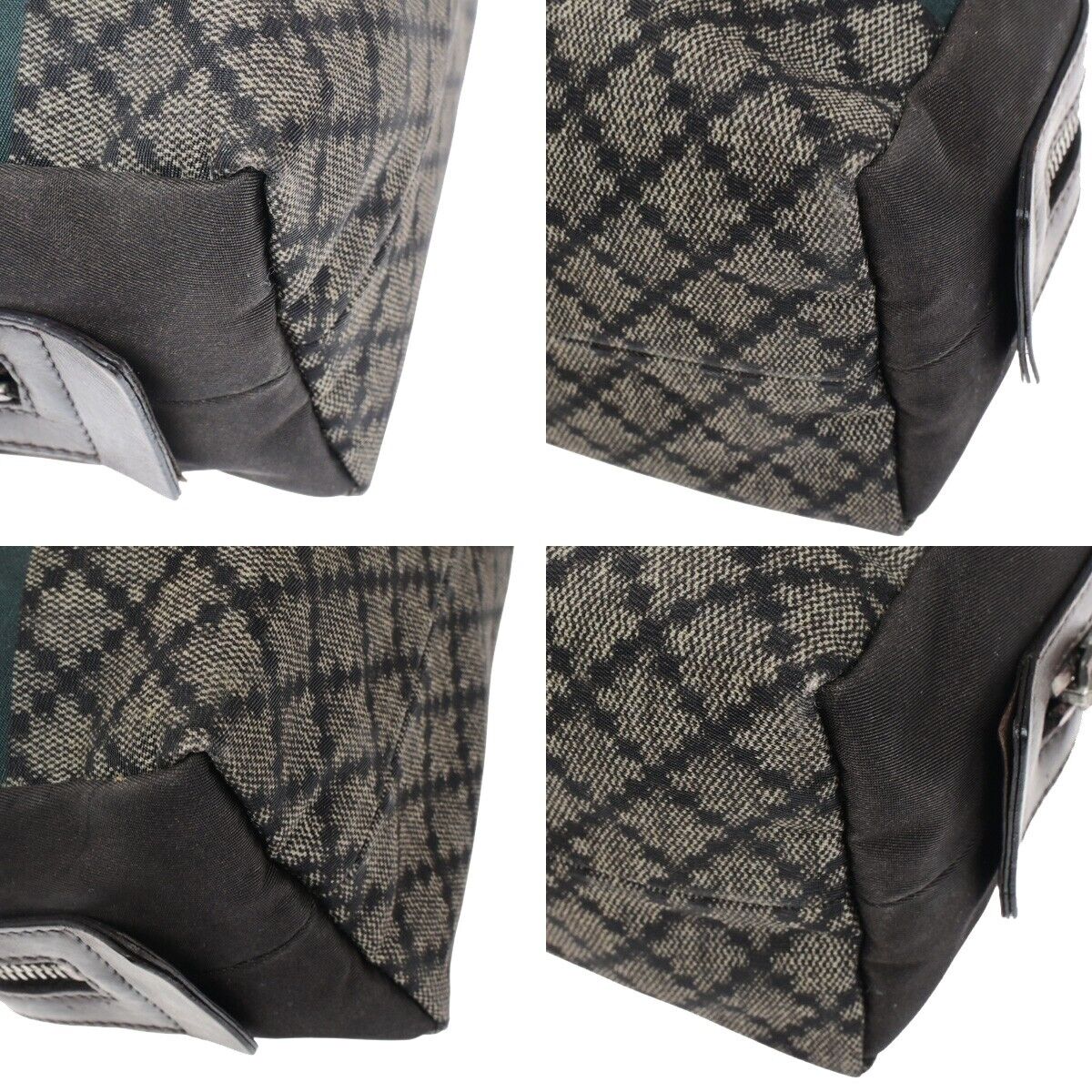 GUCCI Logo Diamante Sherry Pouch Bag Nylon Leather Brown SHW Italy 08ED673