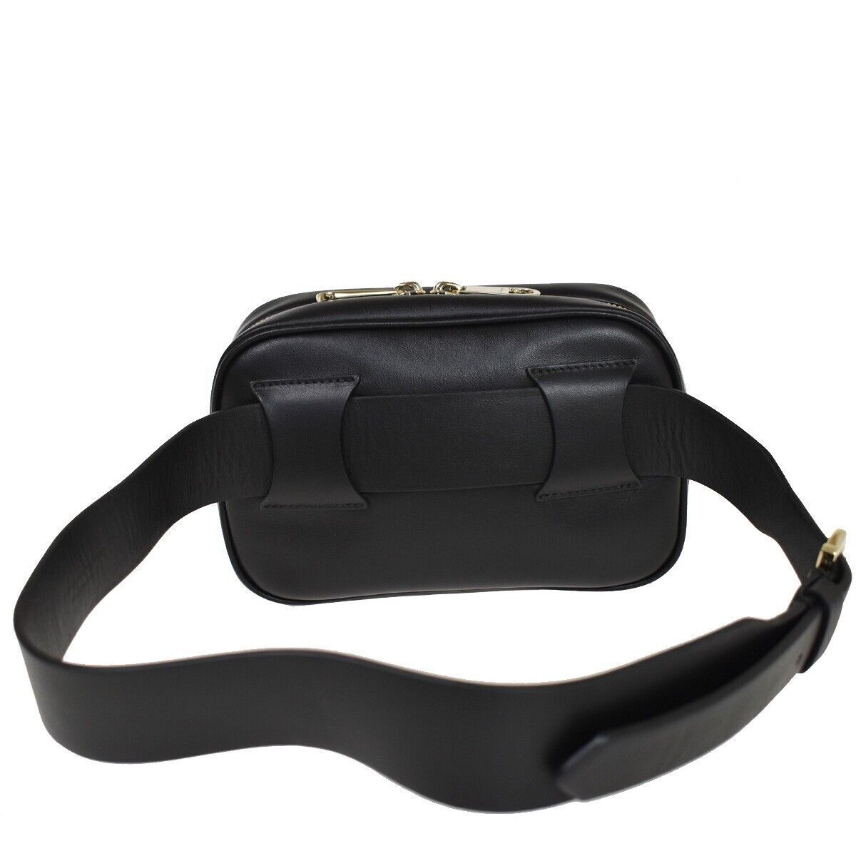 SALVATORE FERRAGAMO 2Way Chain Gancini Shoulder Bum Bag Leather Black 85RG050