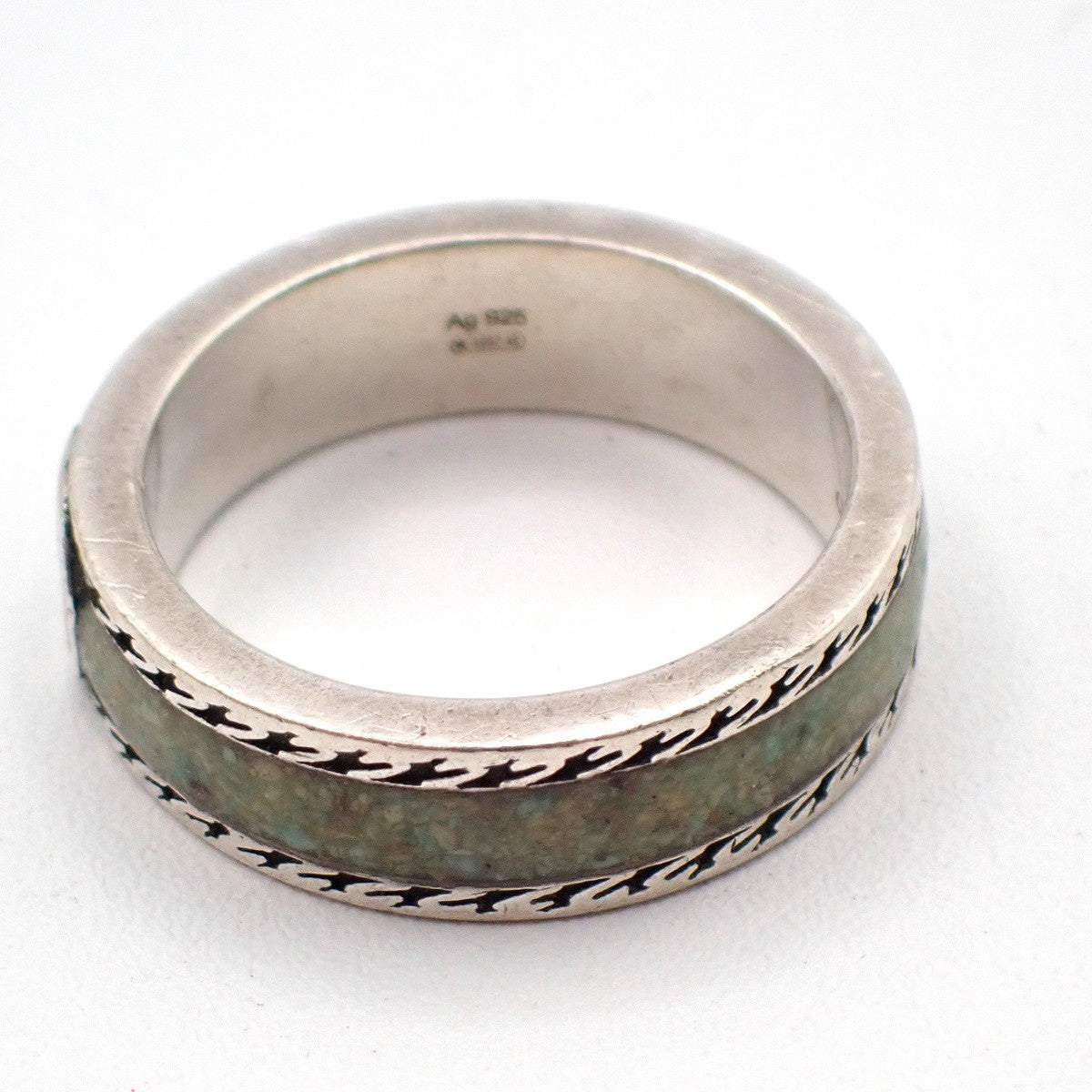 GUCCI Interlocking G Ring Size JP 17 US 8.5 Ag 925 Green Silver Italy 63KP565