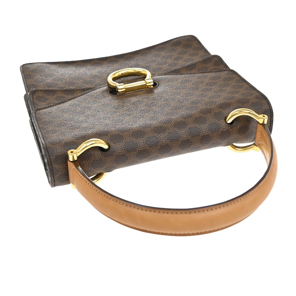 CELINE Logo Macadam Pattern Hand Bag PVC Leather Brown GHW Italy 67EF790