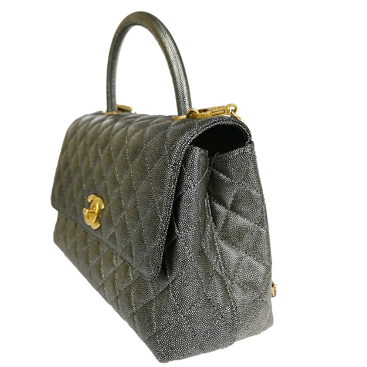 CHANEL CC Matelasse Chain 2Way Coco Handle Bag Caviar Leather Silver 162RJ302