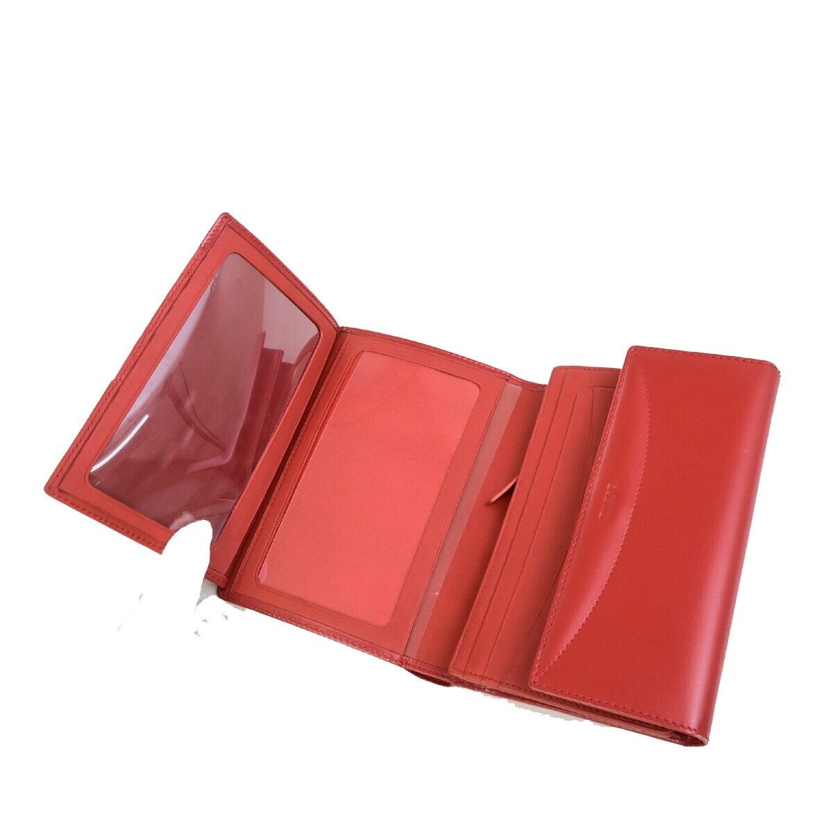 LOEWE Logo Trifold Wallet Purse Leather Red Made In Spain 66FB291