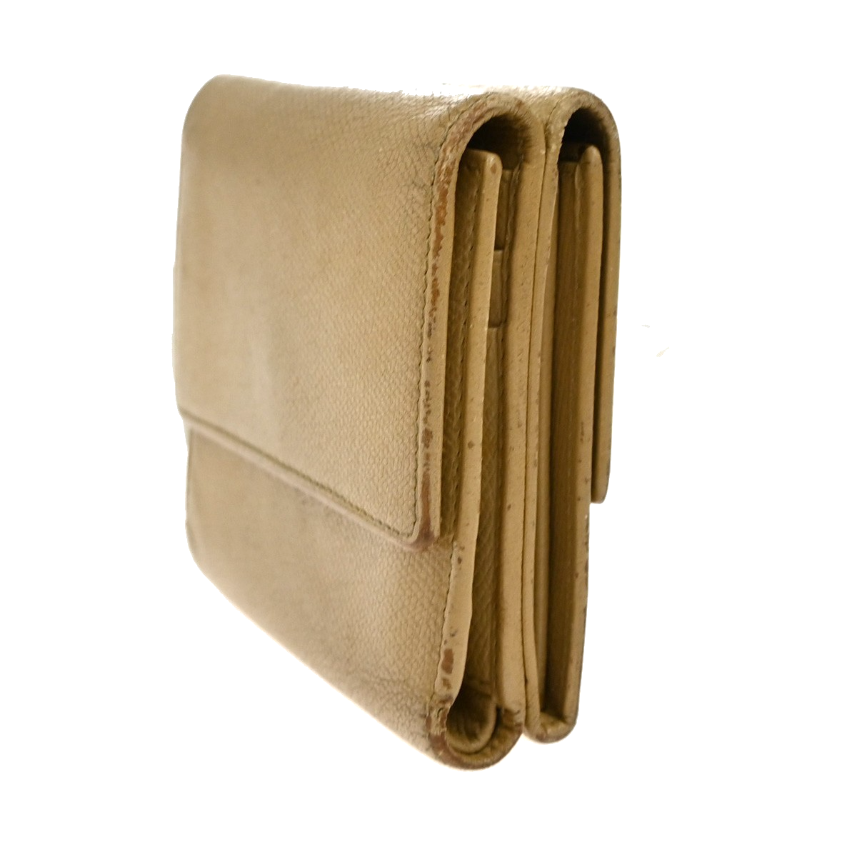 CHANEL CC Logo Trifold Compact Wallet Leather Beige GHW Italy 60KB352