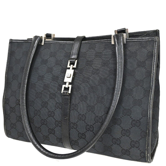 GUCCI GG Pattern Jackie Shoulder Tote Bag Canvas Leather Black Silver 60FA442