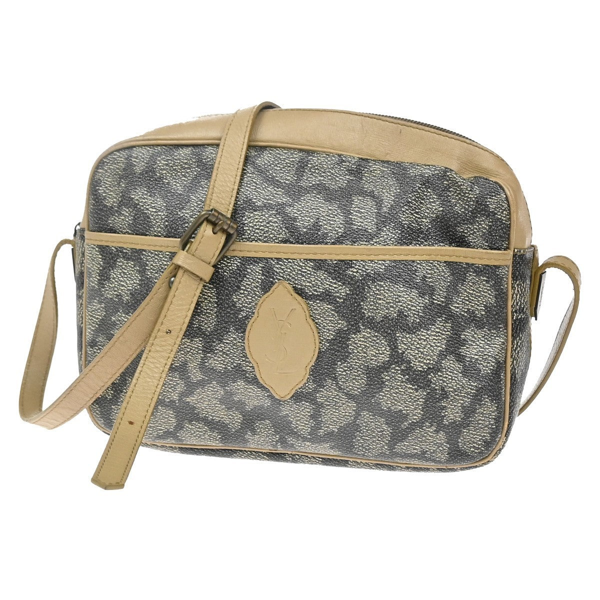 YVES SAINT LAURENT YSL Giraffe Pattern Shoulder Bag PVC Leather Beige 02MA082