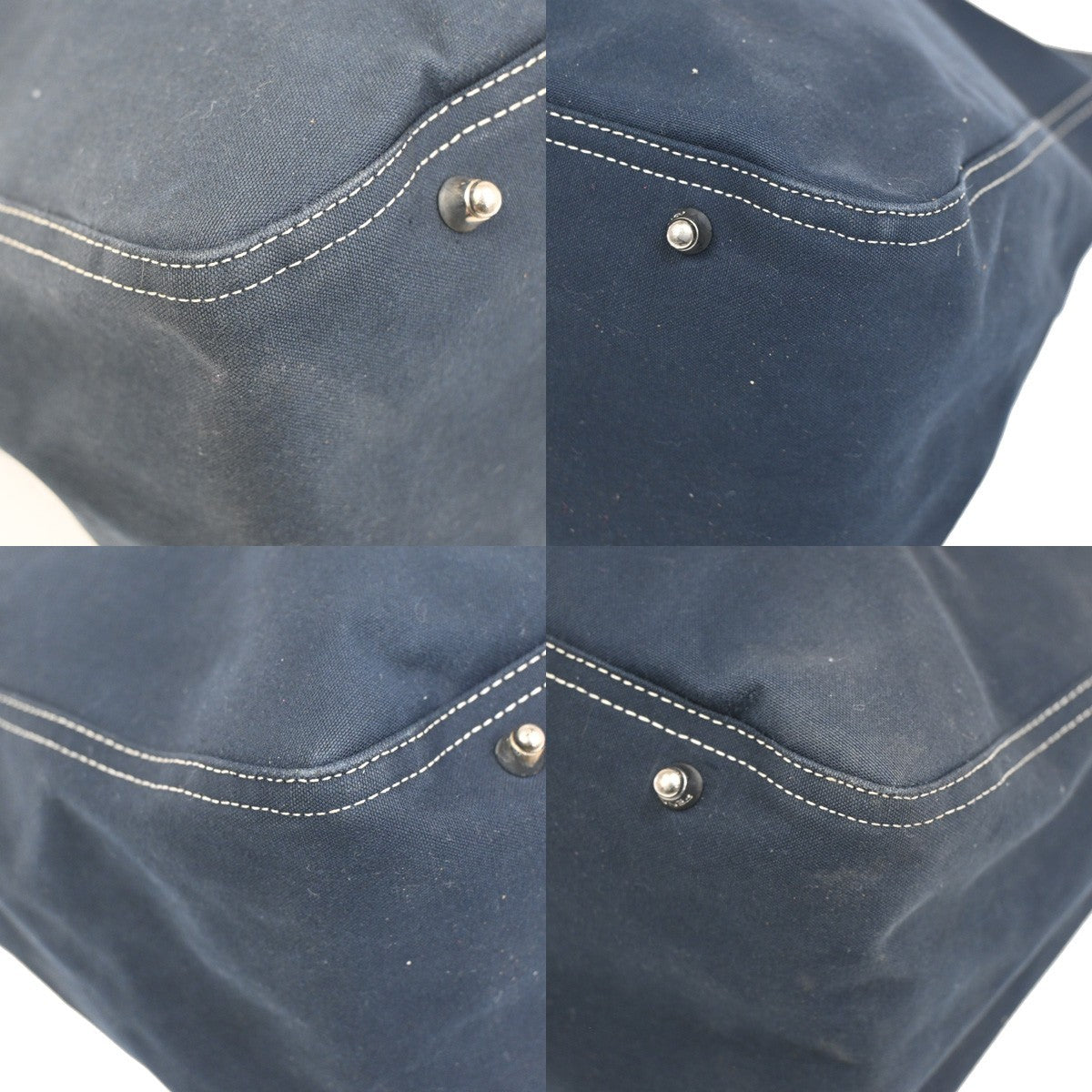 FENDI FF Logo Hand Bag Tote Bag Canvas Demin Leather Navy Blue Italy 78ZA127