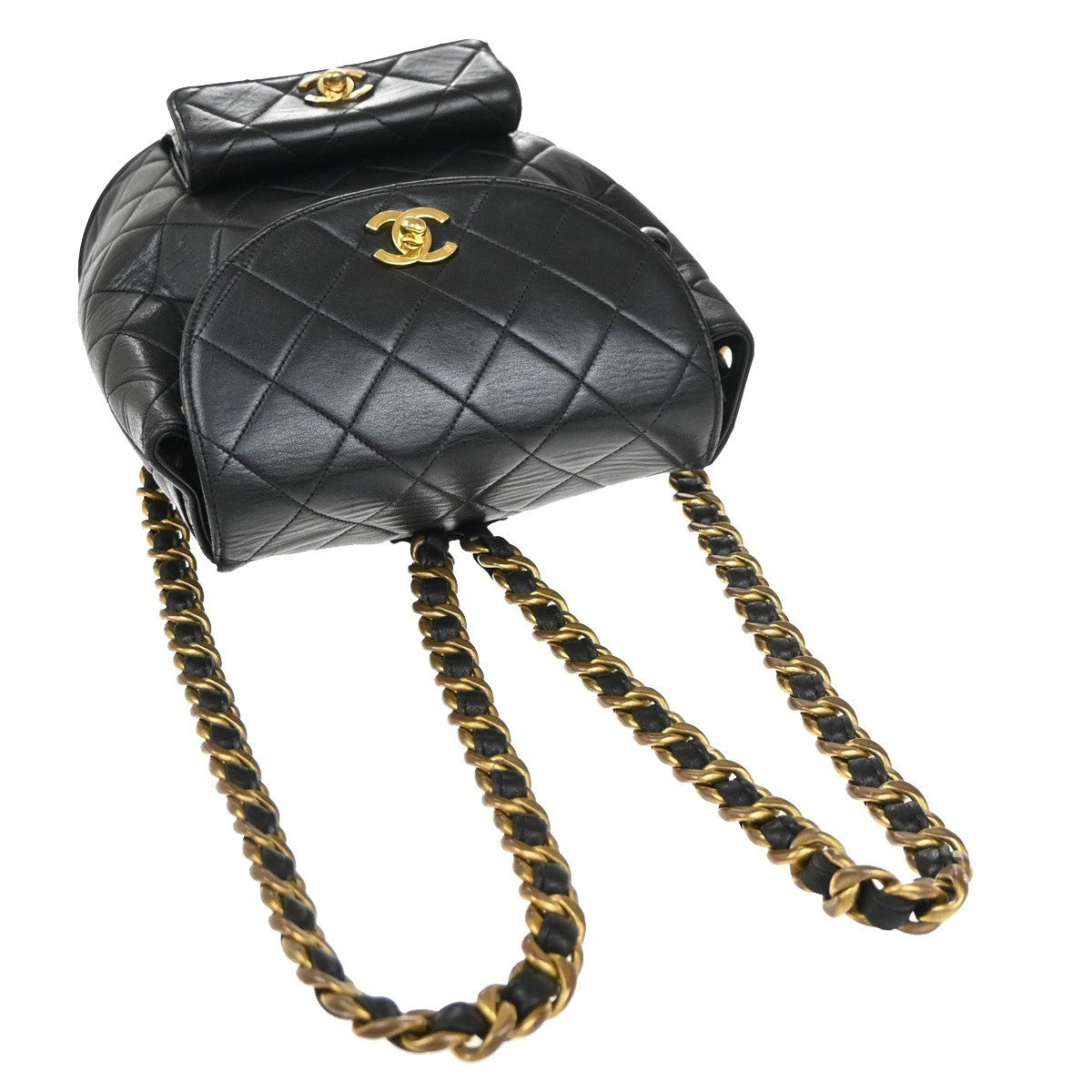 CHANEL CC Logo Duma Matelasse Chain Backpack Bag Leather Black Vintage 359RP114