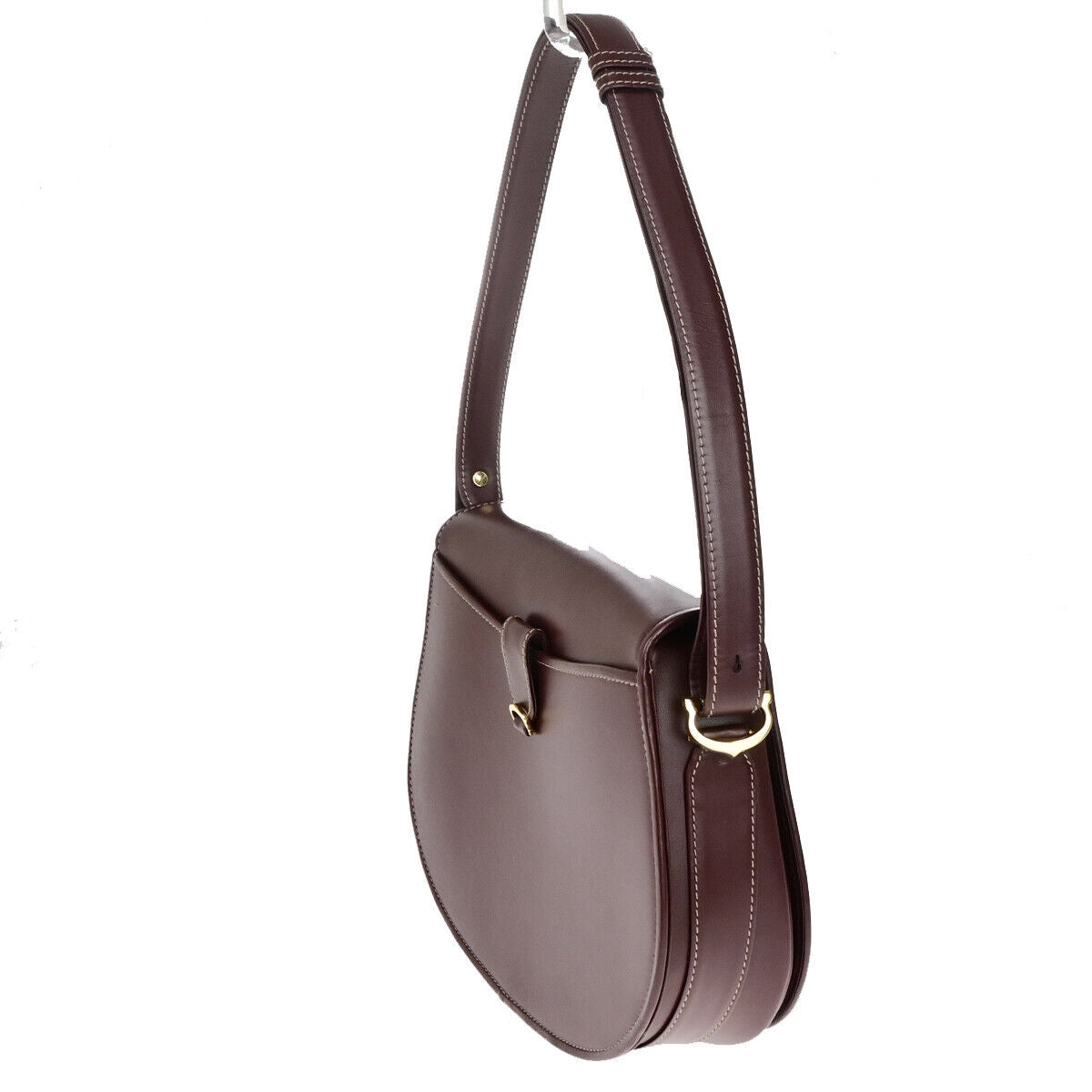 MUST DE CARTIER 2C Logo Shoulder Bag Leather Bordeaux GHW Italy 30YG288