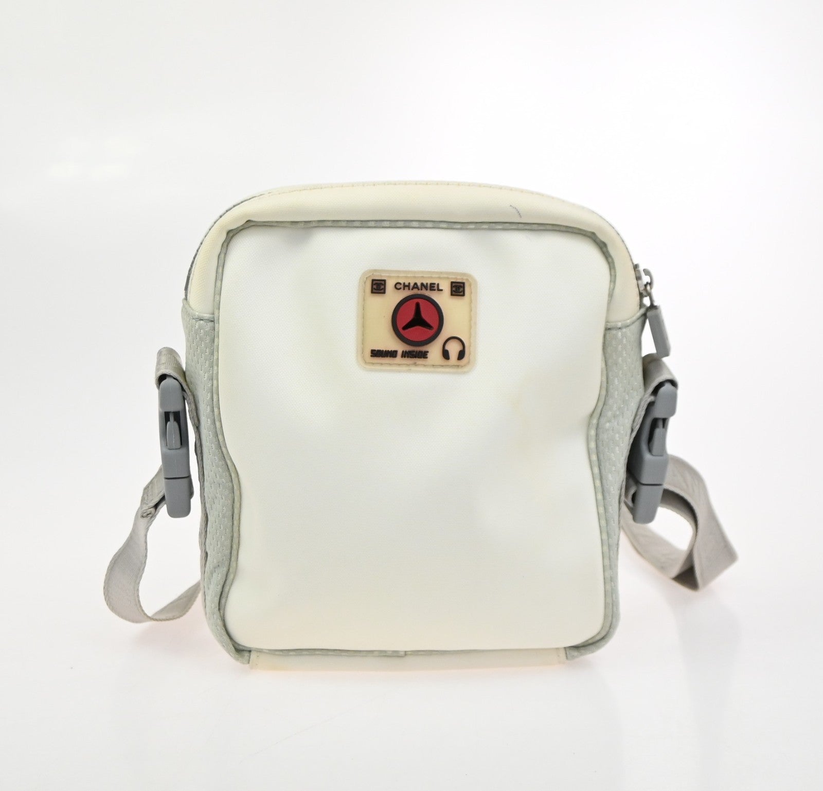 CHANEL CC Logo Sport Line Camellia Shoulder Bag Nylon White SHW Italy 74ZA283
