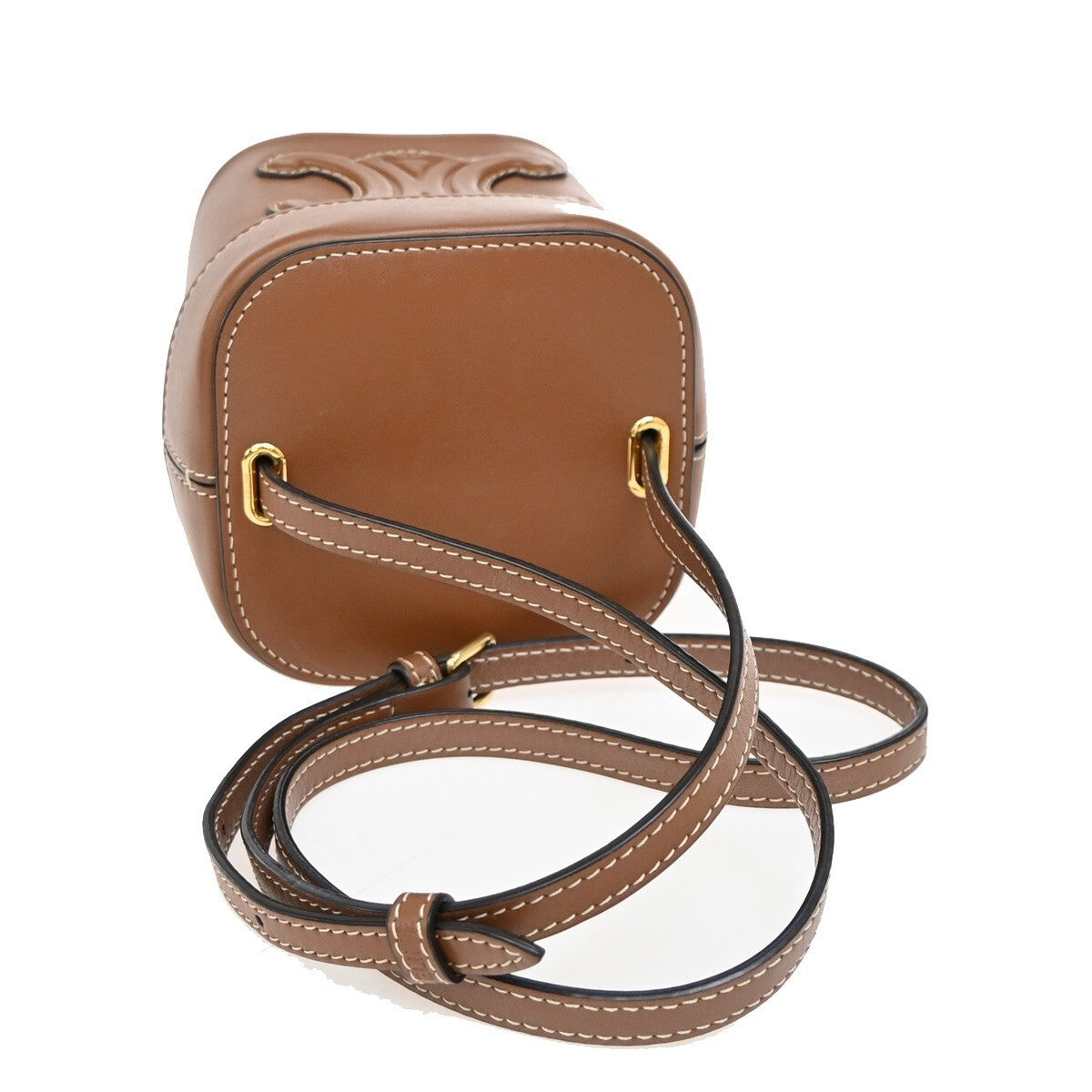 CELINE Logo Cuir Triomphe Small Box Shoulder Bag Leather Brown Italy 665RF311