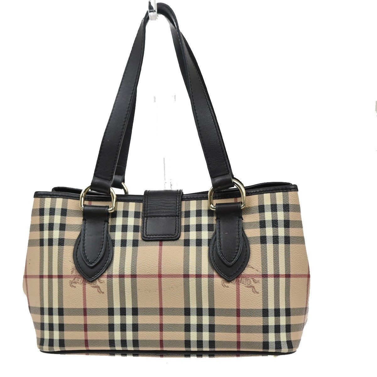 BURBERRY Nova Check Buckle Hand Bag PVC Leather Beige Brown GHW 32RL656