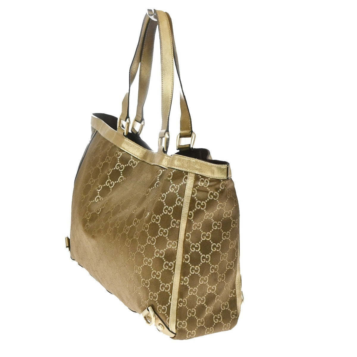 GUCCI Logo Abbey GG Pattern Shoulder Bag Satin Leather Brown GHW Italy 69YJ171