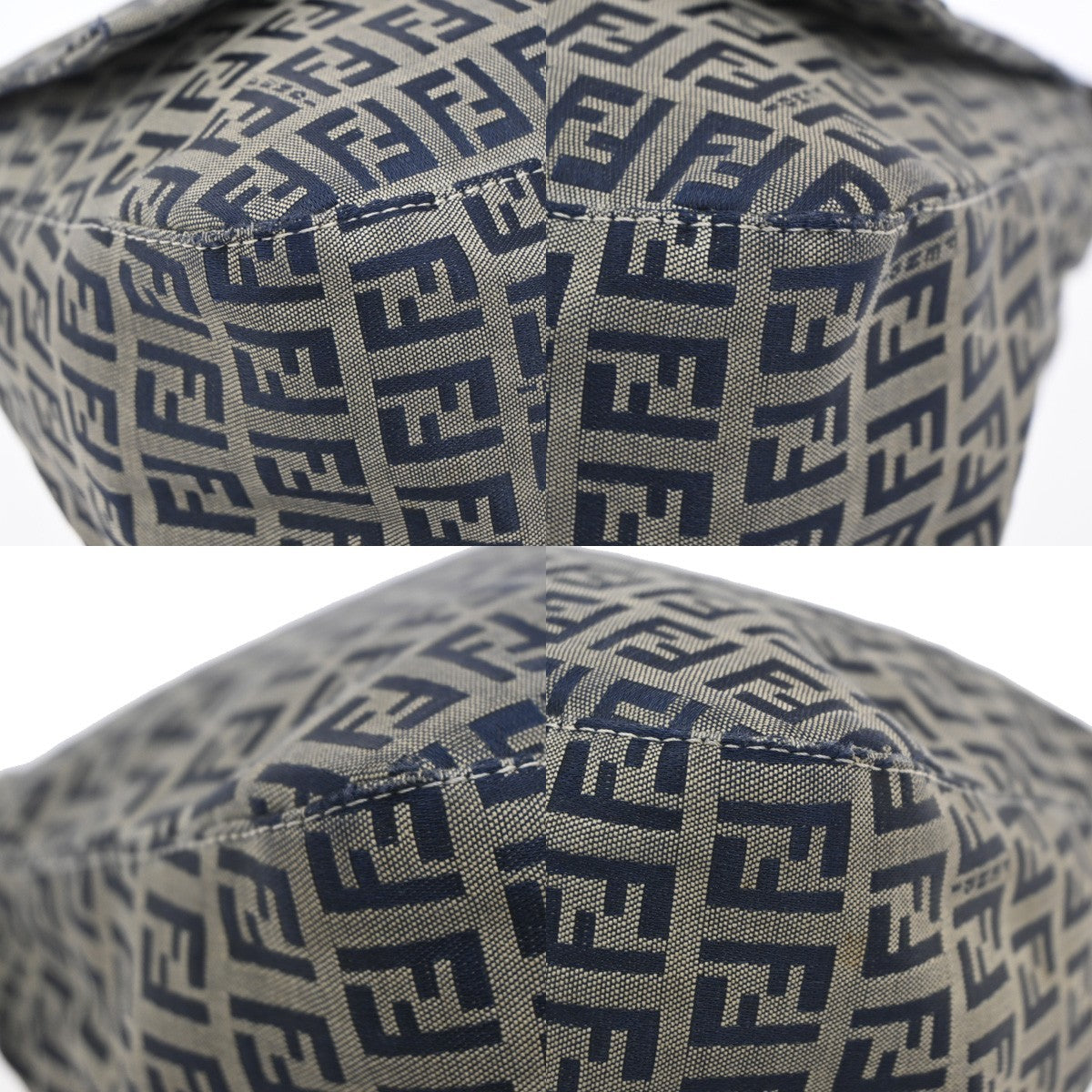 FENDI Mamma bucket Zuccino Shoulder Hand Bag Canvas Leather Navy Italy 79MA143