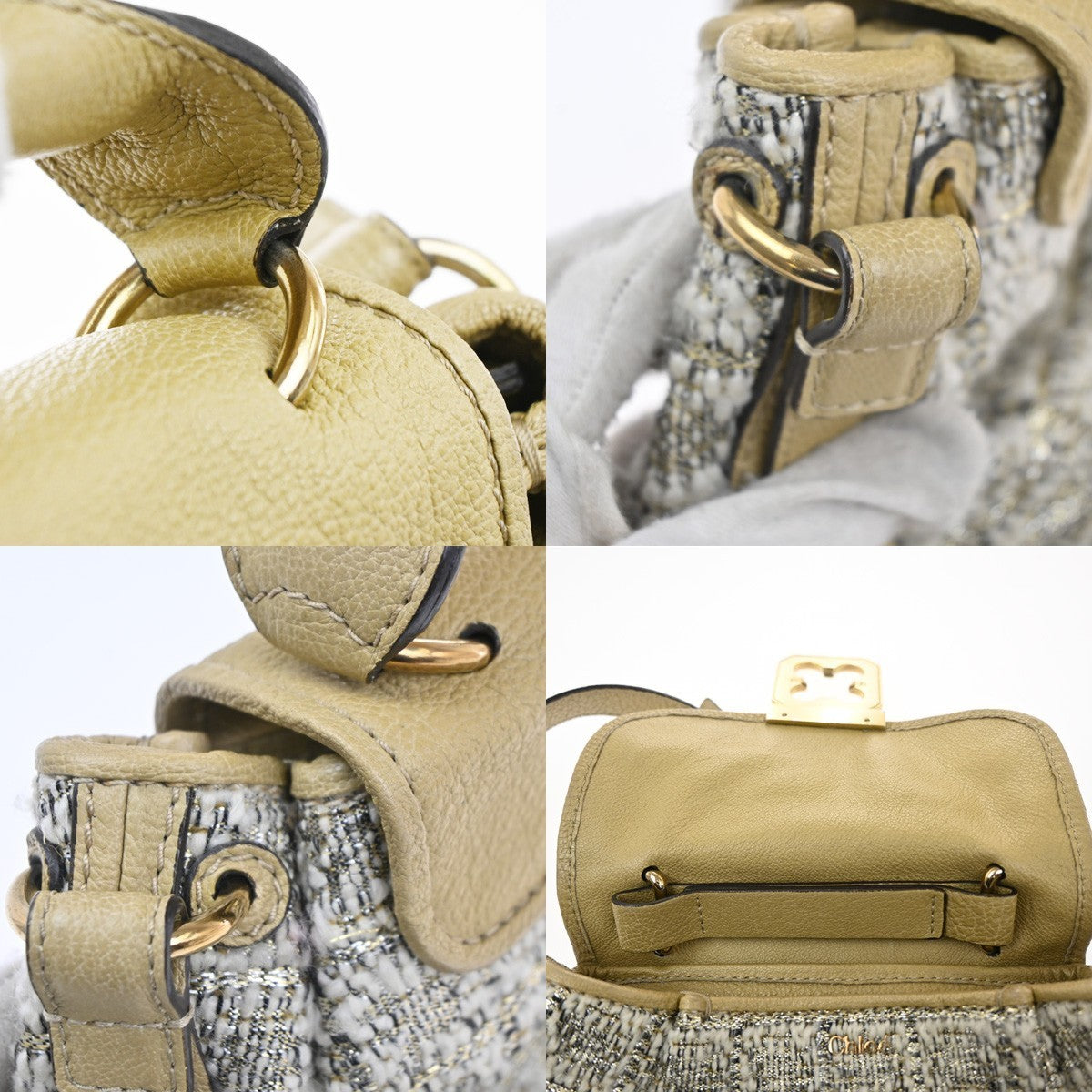 CHLOE Logo Elsie 2Way Shoulder Hand Bag Tweed Leather Beige GHW Italy 64KP549