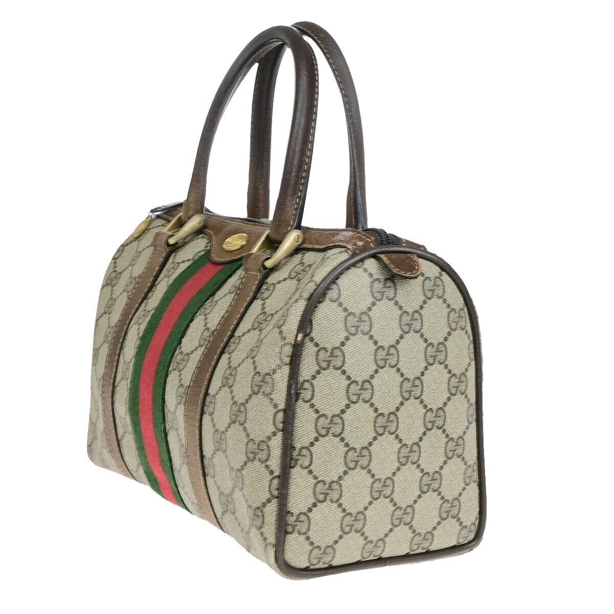 GUCCI Logo Sherry GG Pattern Travel Hand Bag PVC Leather Brown Italy 37YF592