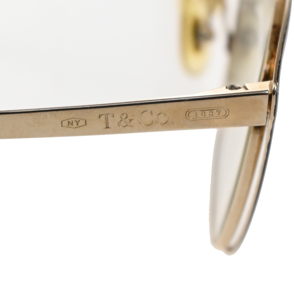 TIFFANY&CO. 1837 Reading Glasses Eye Wear Metal Plastic Gold Blue 07CA414