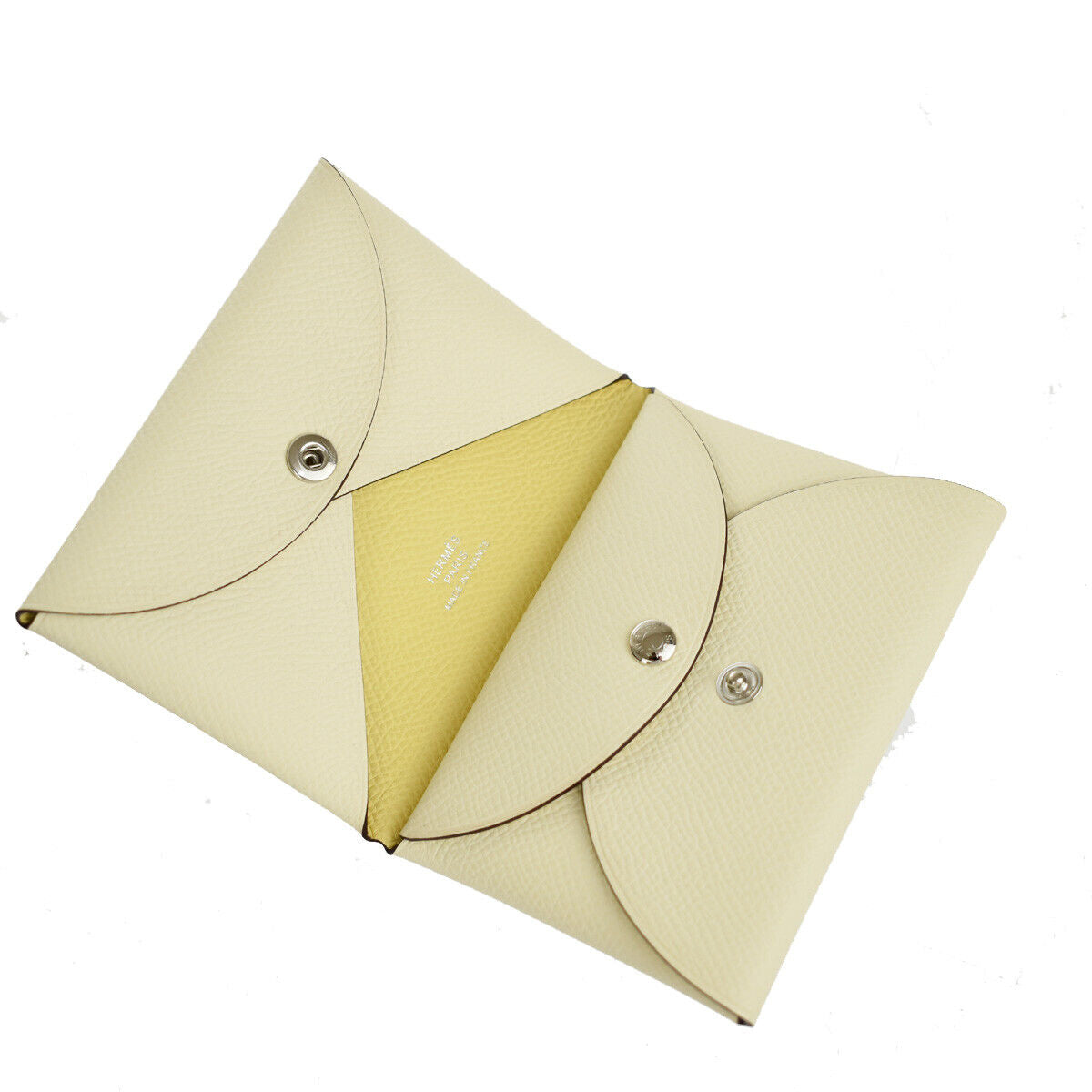 HERMES Calvi Duo Card Case Wallet Bicolor Veau Epsom Nata Jaune Poussin 50YC791