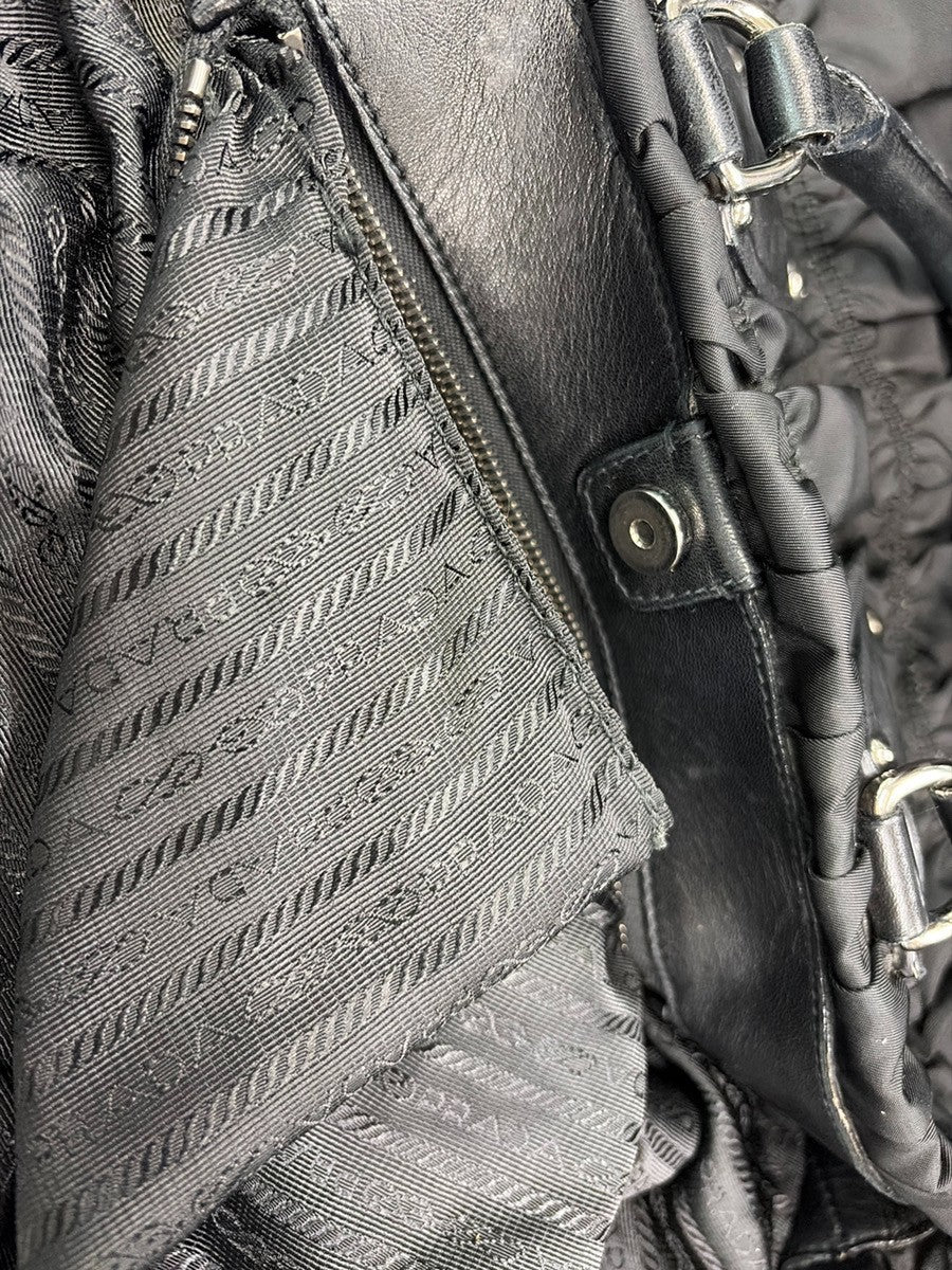 PRADA Tessuto  Gaufre 2Way Shoulder Hand Bag Nylon Leather Black SHW 86YJ140
