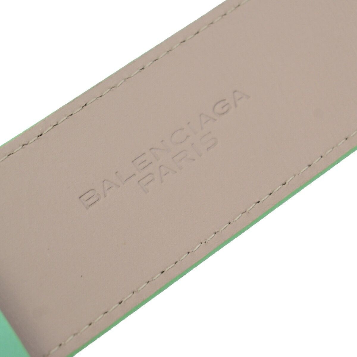 BALENCIAGA Logo Wide Bracelet Bangle Leather Light Green SHW 09KA497