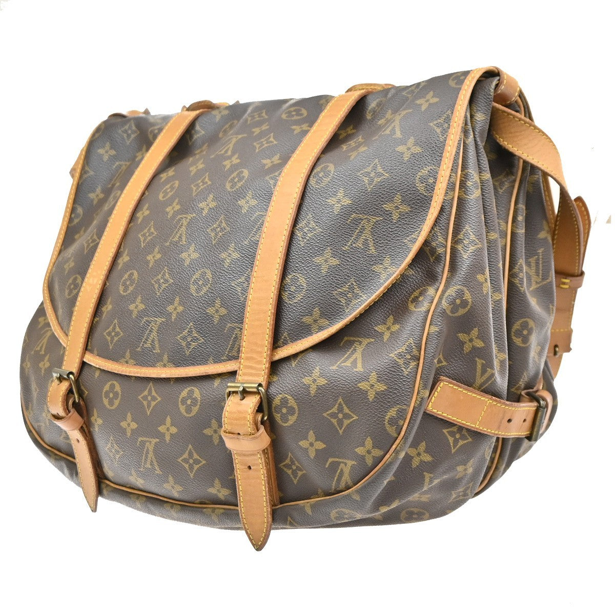 LOUIS VUITTON Logo Saumur 43 Shoulder Bag Monogram Leather Brown M42252 35MA673