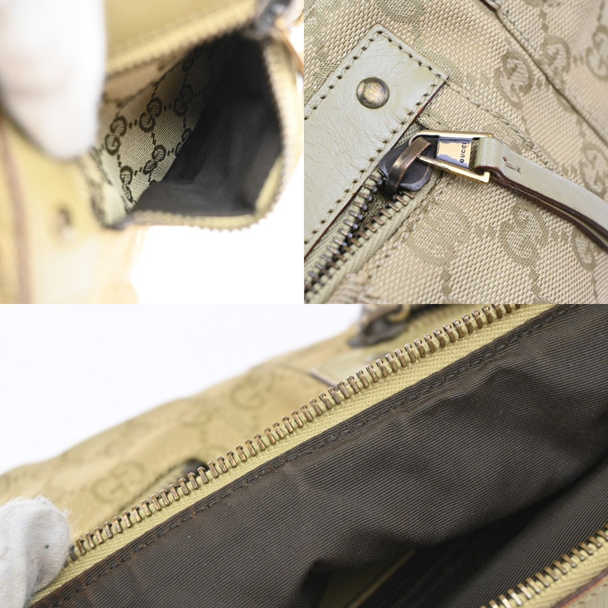 GUCCI Logo GG Pattern Shoulder Bag Canvas Leather Beige GHW Italy 34YJ134