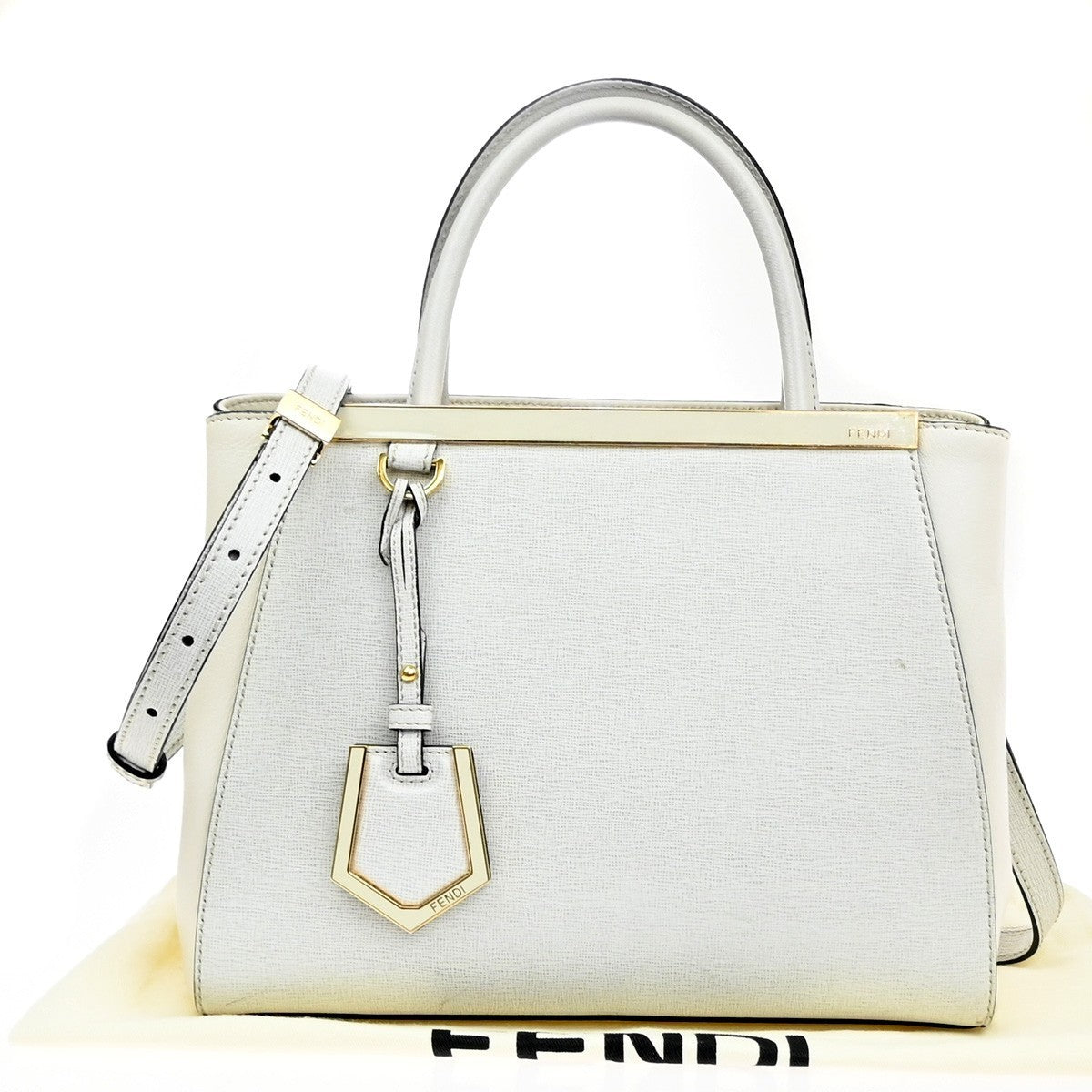 FENDI Logo 2Jours 2Way Shoulder Hand Bag Leather Charm White GHW Italy 70YH941