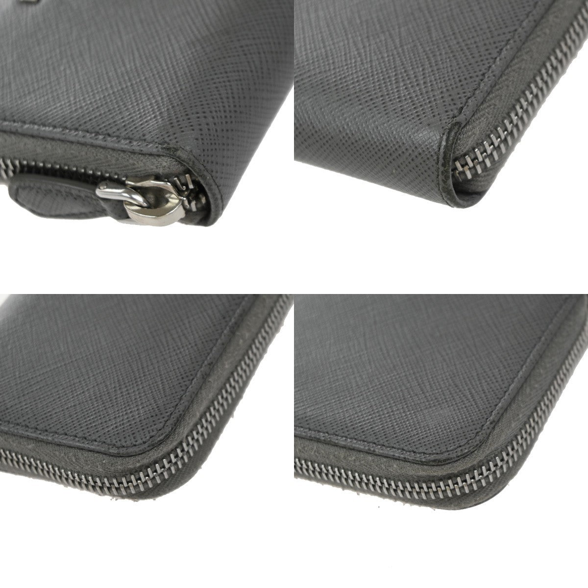 PRADA Zip Around Coin Case Compact Wallet Saffiano Leather Gray Italy 69KP577