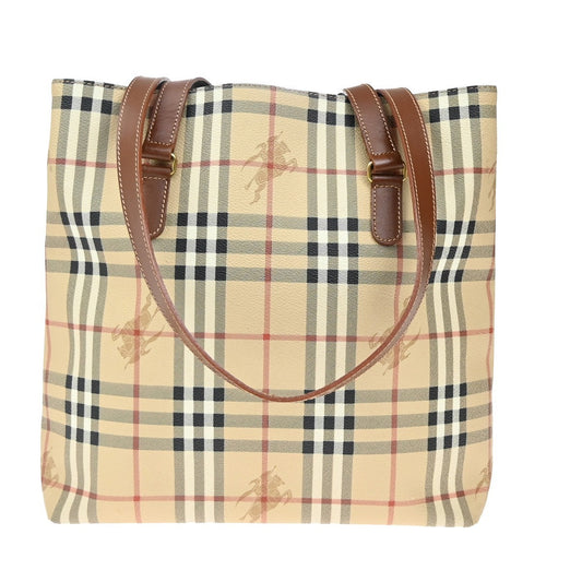BURBERRY Logo Nova Check Shoulder Tote Bag PVC Leather Beige Italy  31TA070