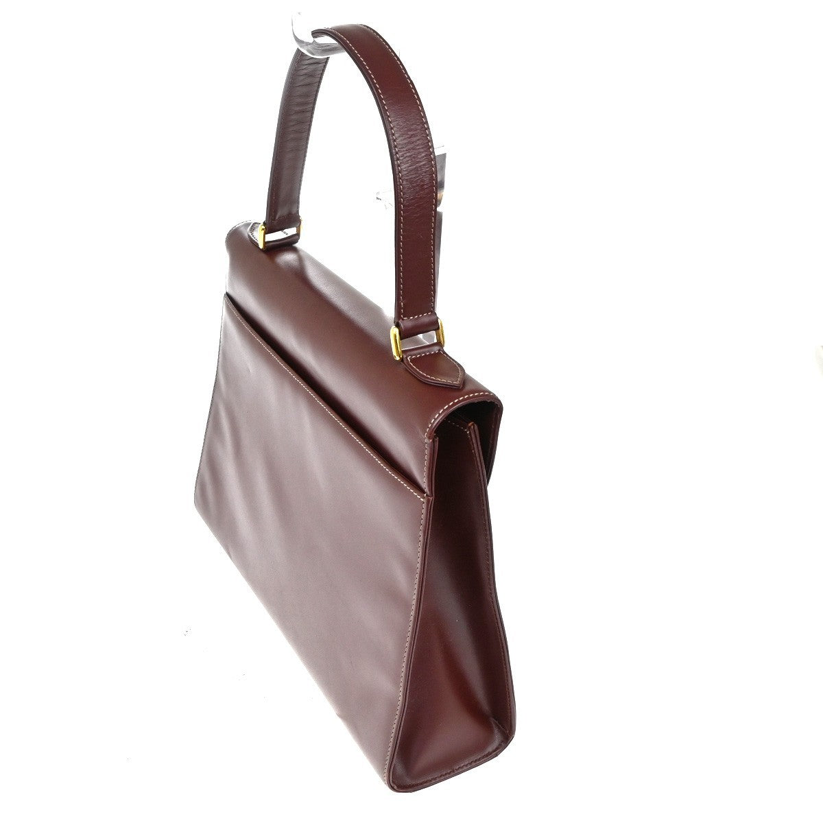 CARTIER Logo Must Line Hand Bag Leather Red Gold Burgundy Italy 64TA506