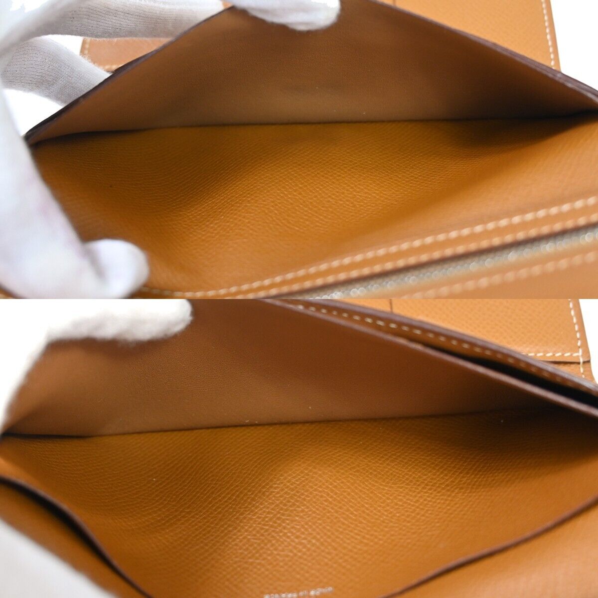 HERMES Logo Bearn Long Trifold Wallet Purse Chevre Leather Brown France 36GA820