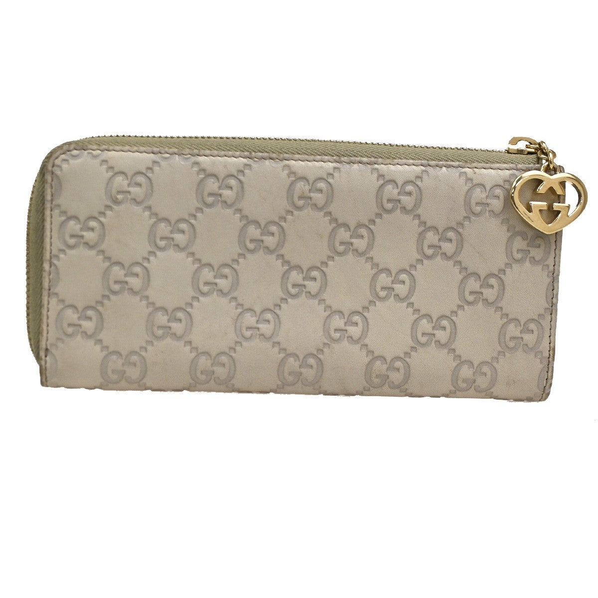 GUCCI Logo Guccissima GG Pattern Heart Long Zipper Wallet Leather Beige 05KC155
