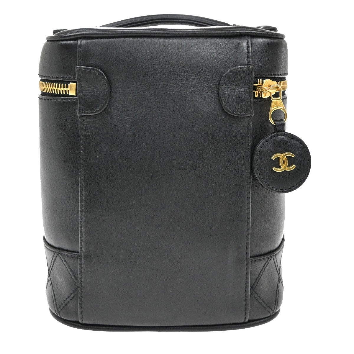 CHANEL CC Logo Bicolore Vanity Hand Bag Leather Black GHW Italy 76KB414