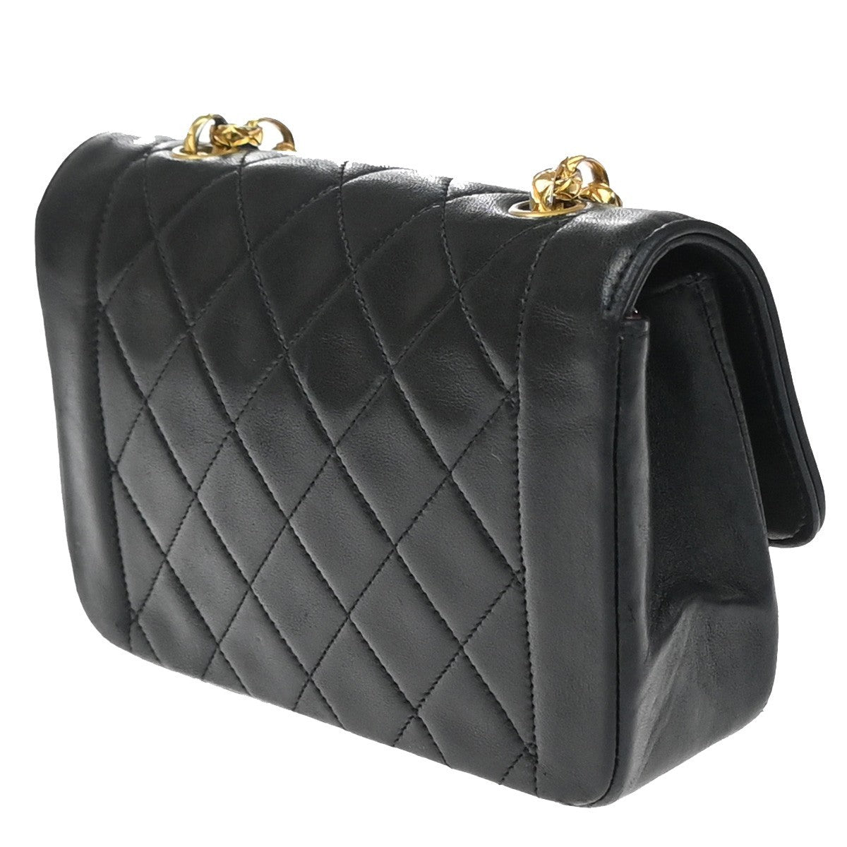 CHANEL Mini Diana Matelasse Chain Shoulder Bag Leather Black Vintage 359RP169