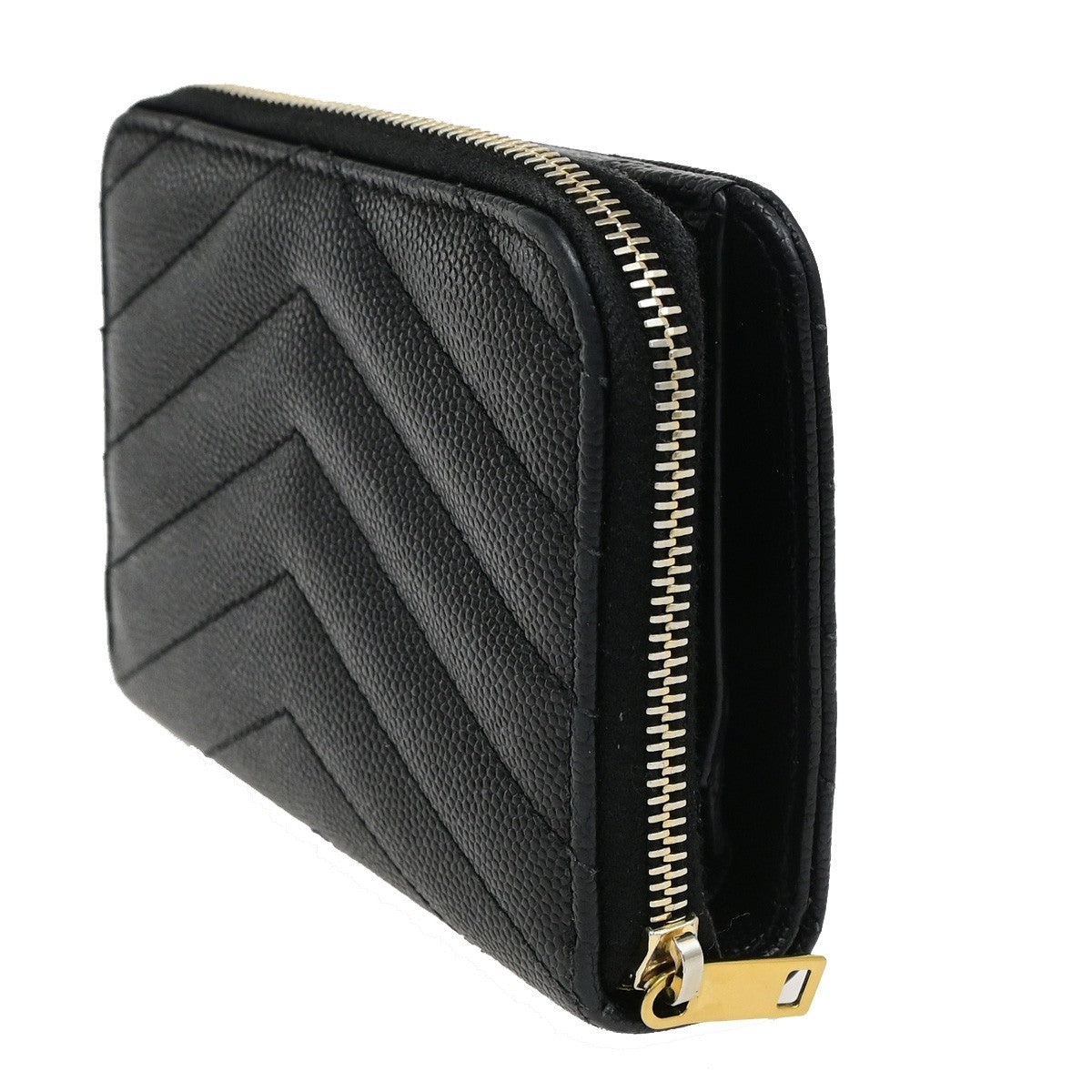 SAINT LAURENT YSL Logo Bifold Purse Wallet Leather Black GHW 38CB050