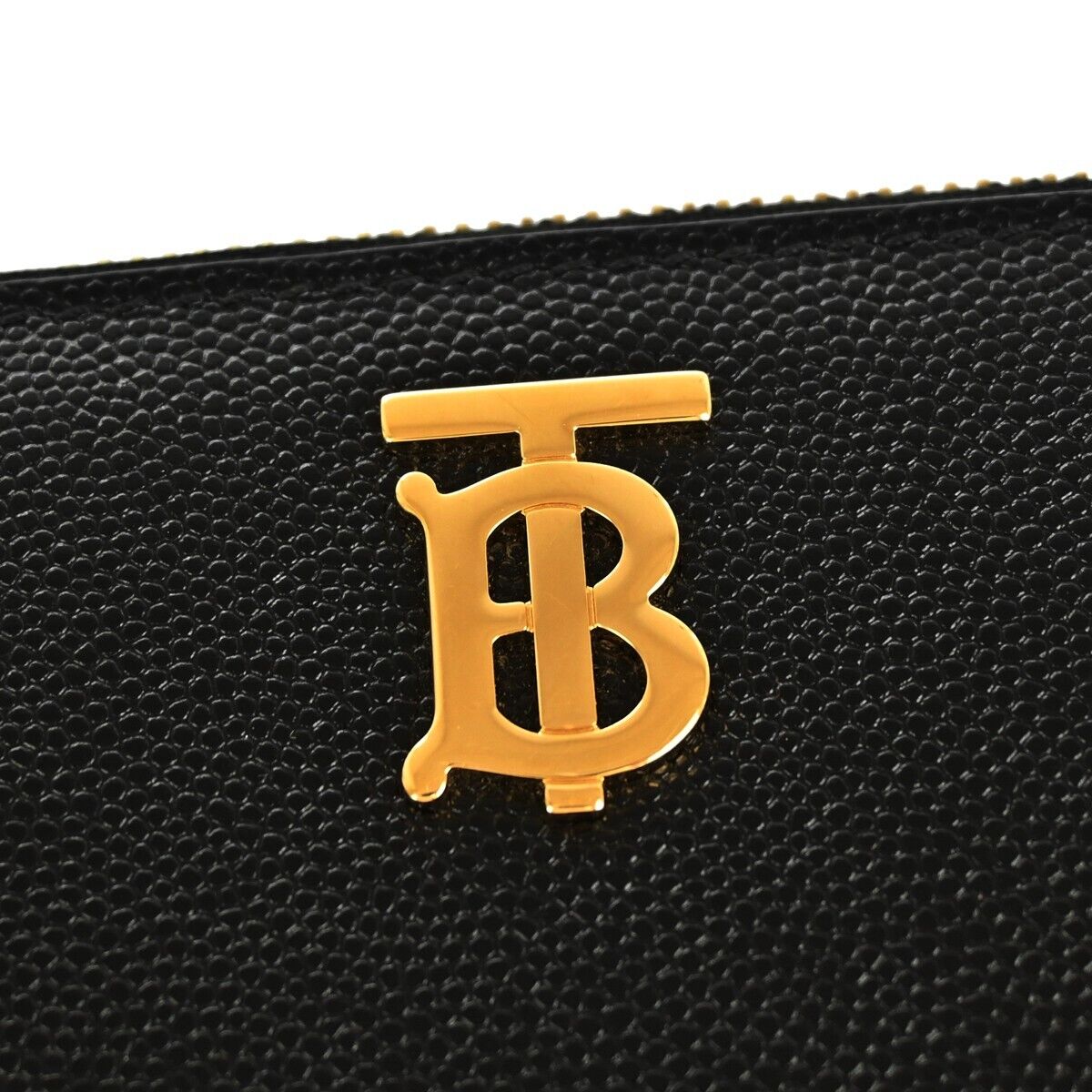 BURBERRY Logo  Zipper Long Wallet Purse Leather Black Gold Italy 31KA118