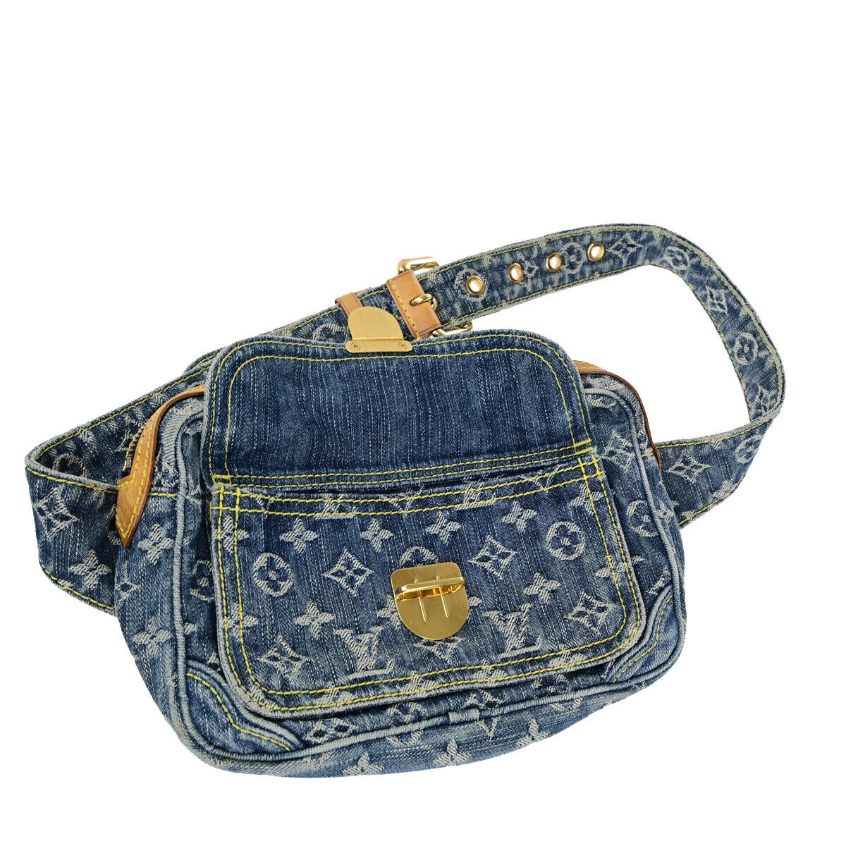 LOUIS VUITTON Waist Bum Bag Monogram Denim Leather Blue GHW M95347 388RK734