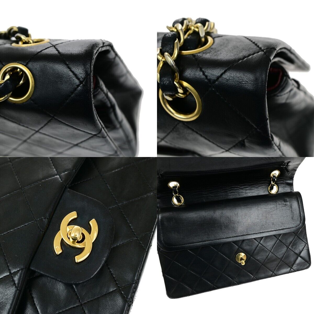 CHANEL CC Matelasse 25 Double Flap Chain Shoulder Bag Leather Black GHW 399RL022